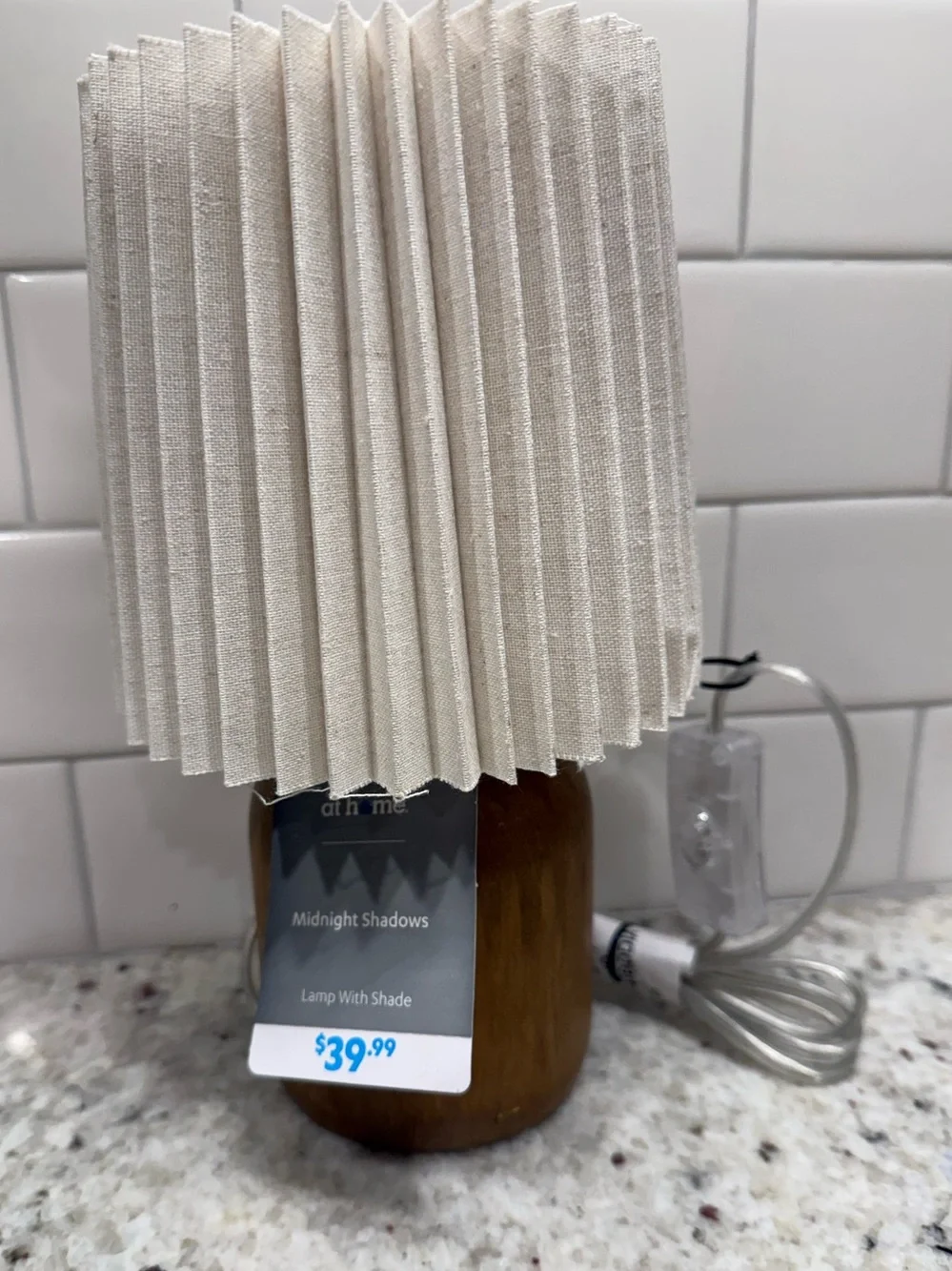 At Home, Neutral Rustic Wood Base W/Beige Pleated Table Mini Lamp NWT